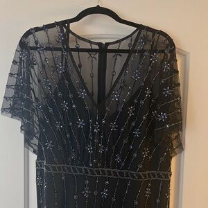 Mac Duggal Black Maxi Dress with Blue Embellishments